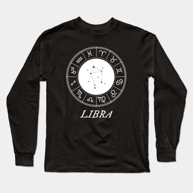 Libra Zodiac Sign Design With Constellation Long Sleeve T-Shirt by My Zodiac Apparel